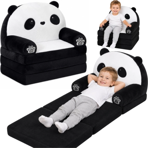 Ausklappbarer Kindersessel 2-in-1 Panda (Sofa und Liege) schwarz-weiß