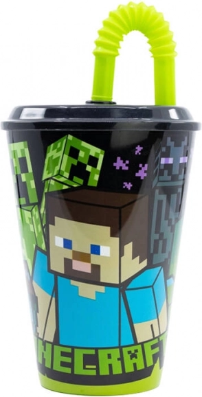 Kinderbecher mit Strohhalm Minecraft 430 ml schwarz