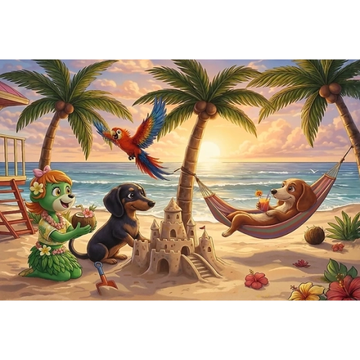 Fröhliches Strandmotiv mit Igeln