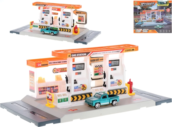 Bausatz Tankstelle 34 × 17 cm mit Metallauto