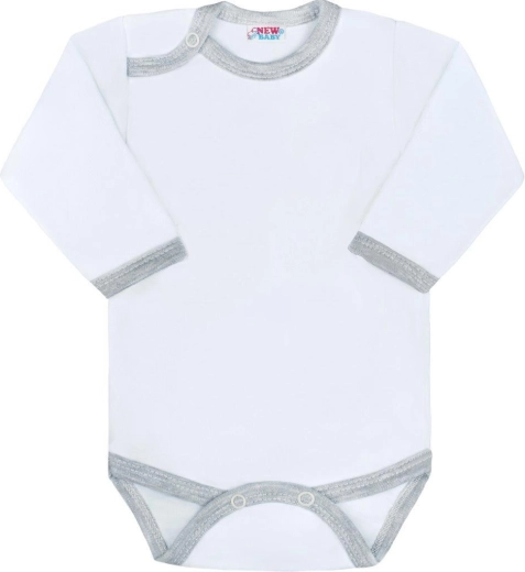Babybody mit langem Arm und grauer Einfassung NEW BABY