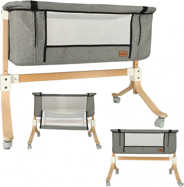 Beistellbett für Babys aus Holz auf Rollen in Grau