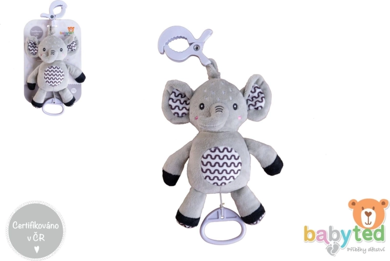 Plüschelefant mit Aufzieh-Spieluhr und Clip 30 cm
