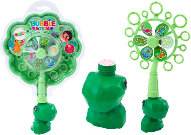 Seifenblasen-Set mit Windrädchen Dinosaurier mit grüner Schale