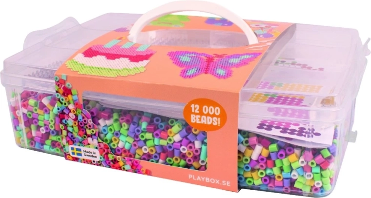 PLAYBOX Bügelperlen im Plastikkoffer Happy Mix mit Platte und Vorlagen 12.000 Stk.