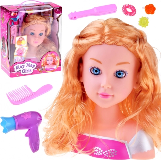 Frisierkopf – blonde Puppe mit Friseurzubehör 20 cm