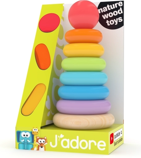 Regenbogenringe auf Stab – hölzernes Lernspielzeug für die Kleinsten
