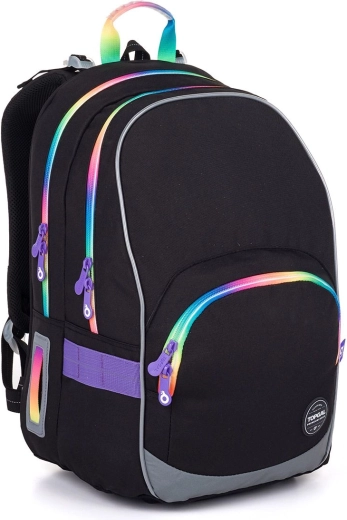 Schulrucksack Topgal KIMI schwarz mit bunten Reißverschlüssen