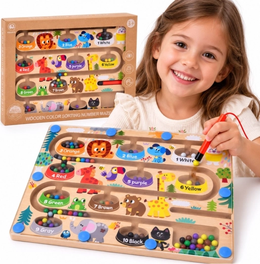 Holz-Magnetlabyrinth Zoo zum Lernen von Farben und Zählen