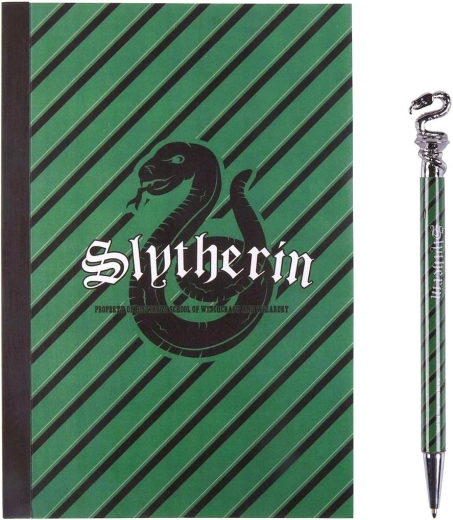 A5-Notizbuch und Kugelschreiber mit Slytherin-Motiv
