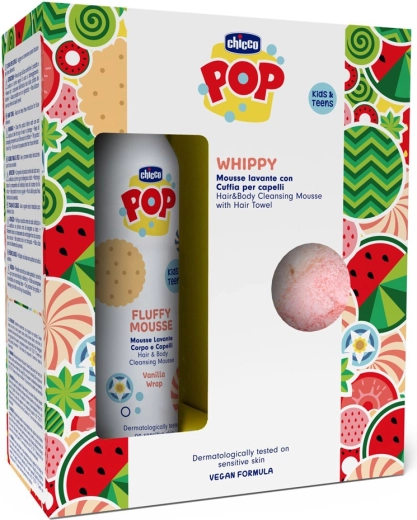Chicco POP Vanille-Schaum für Körper und Haare 2in1 mit Haartuch 200 ml