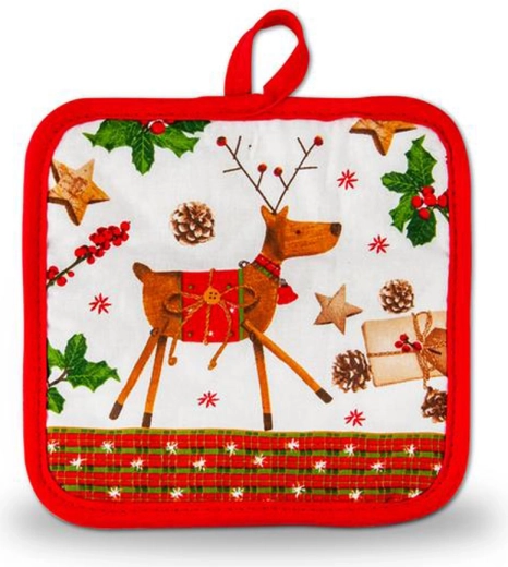 Weihnachtliche Baumwoll-Topfunterlage TORO, 17 × 17 cm, Motiv-Mix