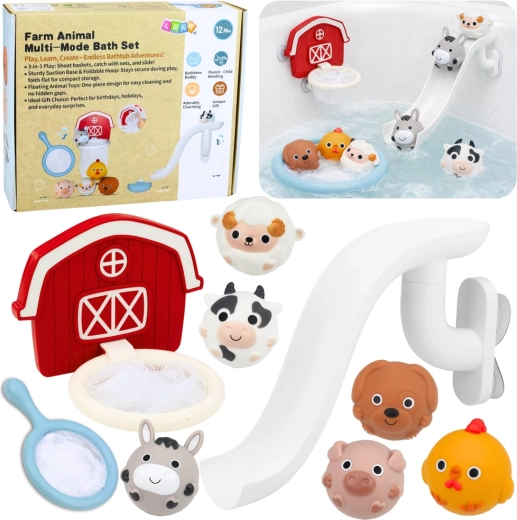 Badeset Bauernhof – Tierchen, Rutsche, Körbchen und Sieb, 10 Teile