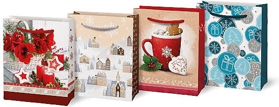 Weihnachtliche Geschenkpapiertüte mit Aufdruck A6 – 1 Stück
