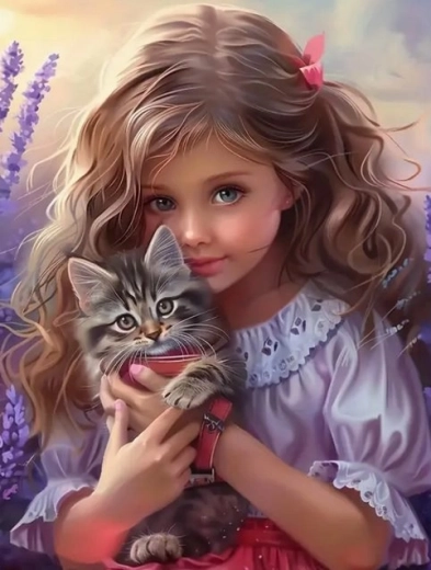 Diamantmalerei Norimpex – Mädchen mit Katze 30 × 40 cm