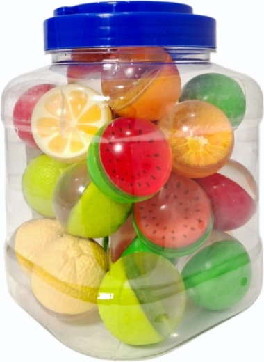 Gummibälle mit Obstmotiven 4 cm, 25 Stück im Glas