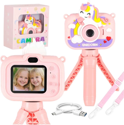 Digitaler Kinderfotoapparat mit Dreibein – Einhorn, rosa