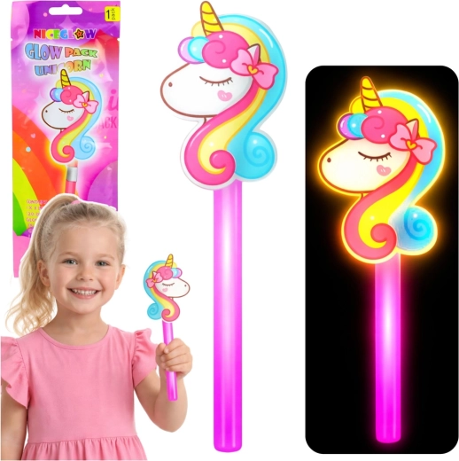 Leuchtender Zauberstab mit Einhorn, neon, 25 cm