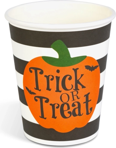 Halloween-Pappbecher mit Kürbismotiv 250 ml, 8 Stück