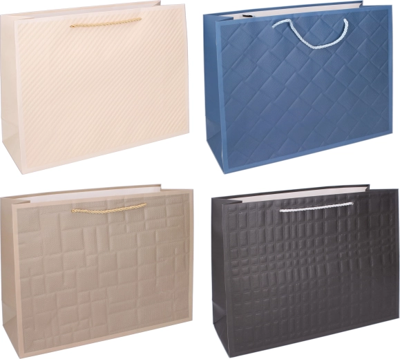 Geschenktasche L 32 × 38 × 12 cm – elegantes Relief-Design, Farbmix