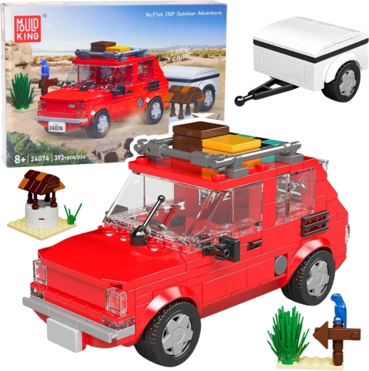 Bausteinset Auto FIAT 126p Maluch mit Anhänger 1:24 (393 Teile) – Mould King
