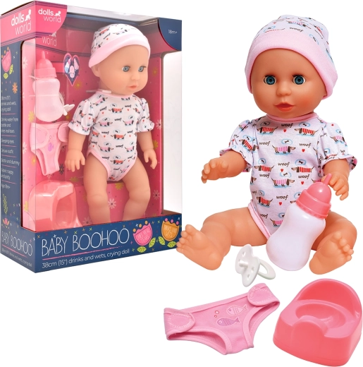 Dolls World Püppchen Baby Boohoo 38 cm mit Funktionen und Zubehör