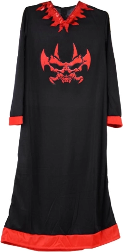 Langes Kleid mit roten Säumen und Grafik