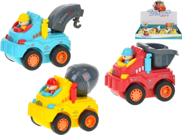 Fröhliches Baustellenauto mit Rückziehmotor 8 cm, 3 Varianten