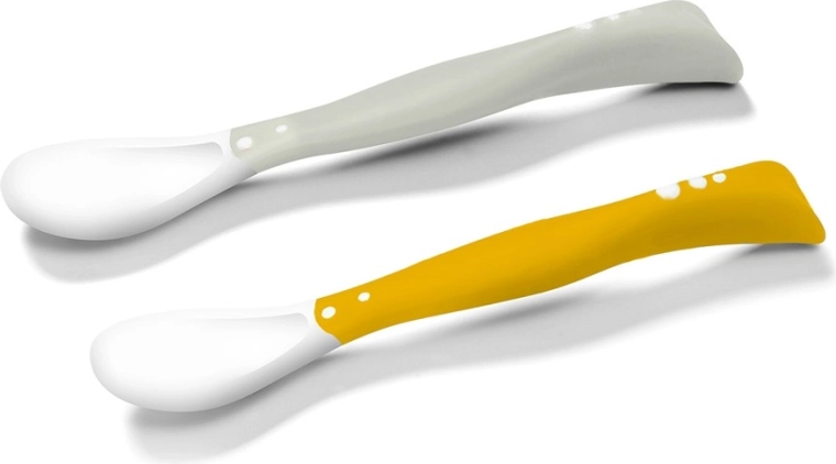 BabyOno flexible Löffel für Kinder, 2 Stk – grau/gelb