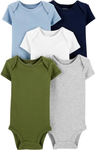 Carter’s Baby-Body mit kurzen Ärmeln für Jungen, unifarbener Mix, 5 Stück, Größe 56 (NB)