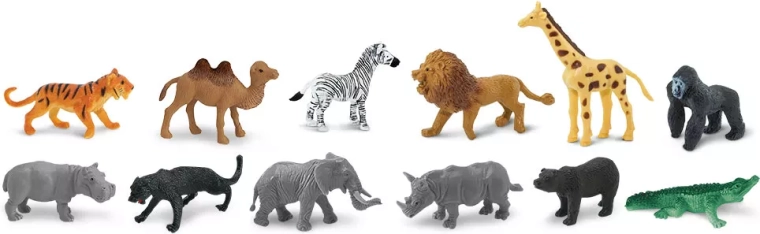 12 handbemalte Tiere in einer Röhre