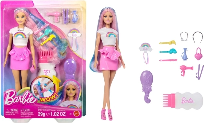 Barbie-Puppe mit Regenbogenhaar und glitzerndem Styling
