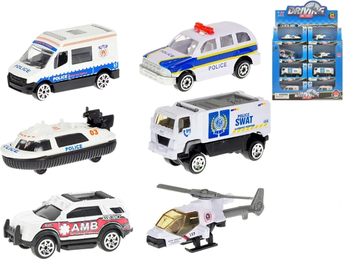 Set aus Metall-Polizeifahrzeugen 1:64 – 24 Stk.