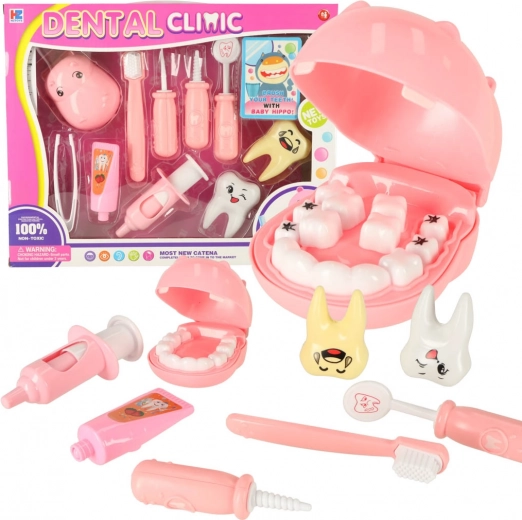 Zahnarzt-Set mit kleinem Nilpferd – Lernspielzeug für Kinder – Rosa