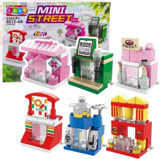 Konstruktionsbaukasten Mini Street 6-in-1 – kleines Städtchen mit Gebäuden, Geschäften und Cafés (137 Teile)