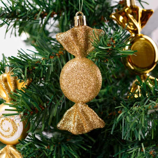 Set mit Weihnachtsdekorationen in Form goldener Bonbons, 6 Stück