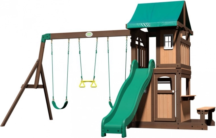 Holzspielplatz BACKYARD DISCOVERY Lakewood mit Rutsche, Schaukeln und Häuschen