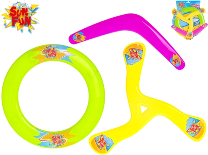 SUN FUN Set aus Wurfscheiben – Frisbee, Ringdiskus und Bumerang