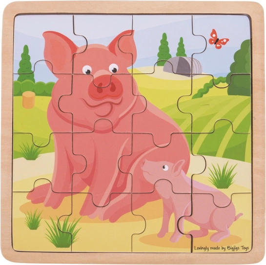 Holzpuzzle BIGJIGS TOYS – Schwein mit Ferkel, 16 Teile