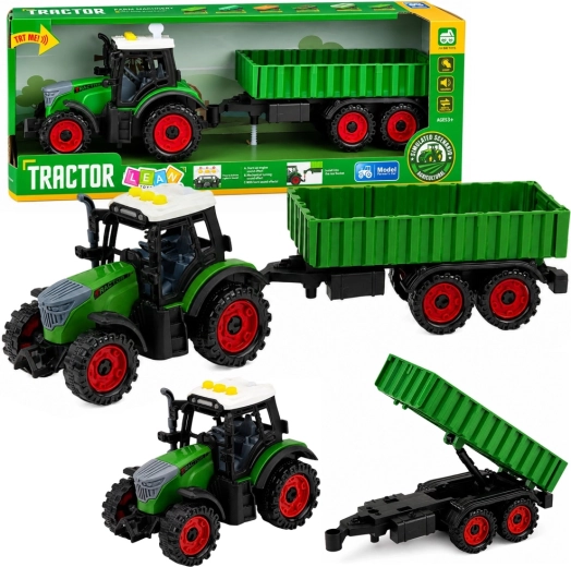 Kinder-Bauerntraktor mit Anhänger, Reibungsantrieb, Licht und Sound 35 cm