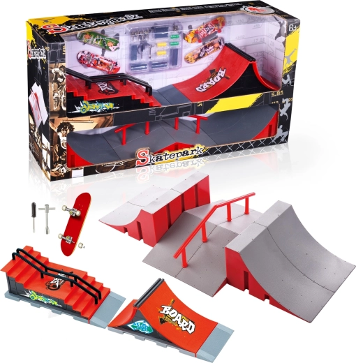 Fingerboard-Skatepark-Set XL mit Treppe, Geländer und 2 Fingerboards