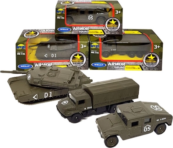 Metallauto-Modell 1:60 Welly – Mix aus Militär- und Klassikfahrzeugen