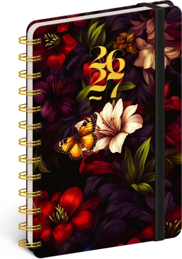 Spiralgebundener 18‑Monats‑Planer Petito – rote Blüten 2026/2027, 13 × 18 cm