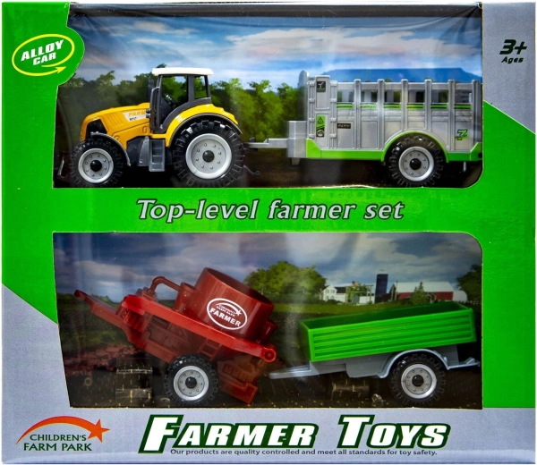 Oranger Traktor mit austauschbaren Anhängern