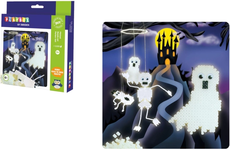 PLAYBOX Leuchtende Bügelperlen Skelette und Geister, 1.100 Stück