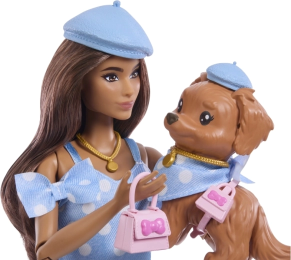 Aufeinander abgestimmter Stil von Barbie und dem Hund