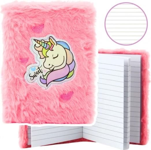 Plüsch-Notizbuch Einhorn holographisch pink A6 80 Seiten