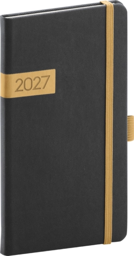 Notique Taschenkalender Twill 2027 schwarz-gold 9 x 15,5 cm