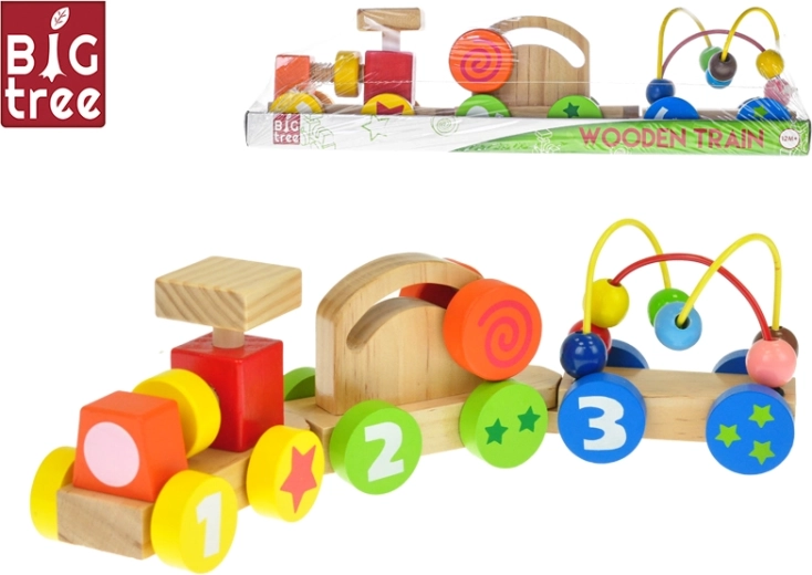 Holz-Zug zum Ziehen mit Waggons 33 cm – Lernspielzeug für Kinder ab 12 Monaten