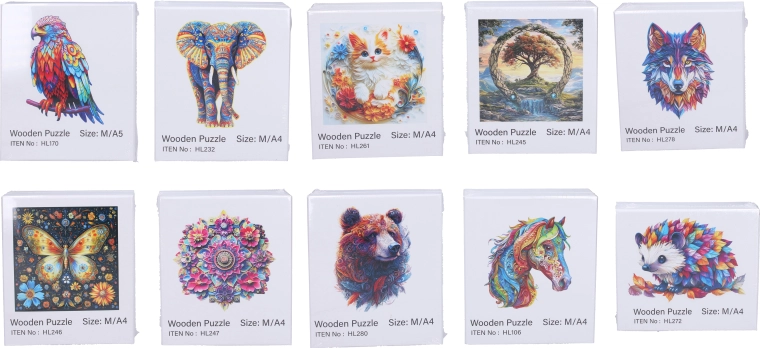 Kreatives Holzpuzzle im A4-Format mit Tier- und Mandala-Motiven – 1 Stück